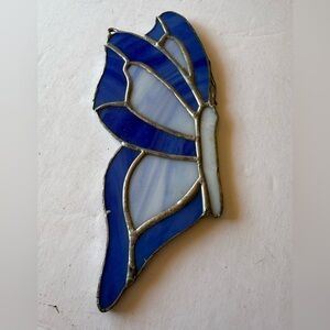 Vintage Stained Glass Butterfly Two Tone Blue 7”
